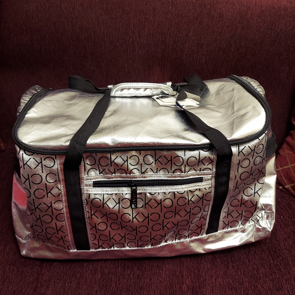 Calvin Klein soft duffle bag in metallic silver